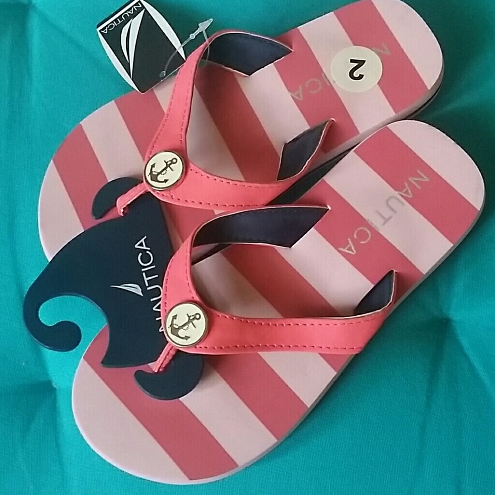 Nautica Pink Striped Girls Flip Flops Anchor 2